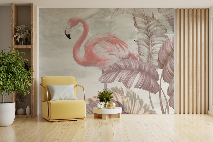 Peel and Stick Tropical Wallpaper Mural Pink Flamingo Bird Home Decor