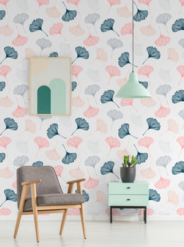 Modern botanical foliage pattern wallpaper for bright reading corner decoration