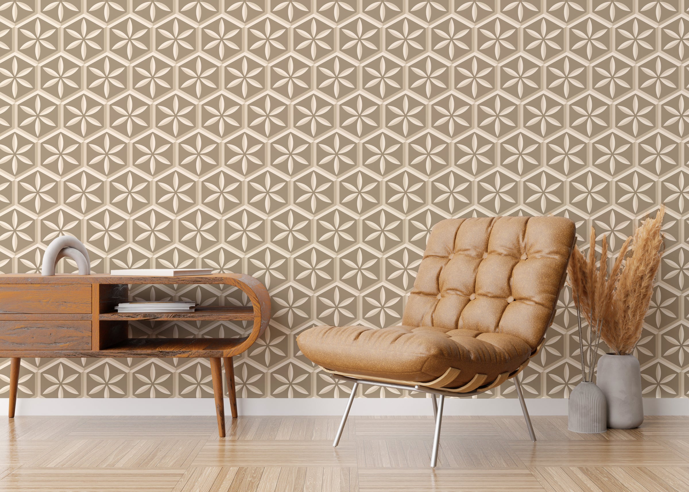 Beige Geometric Decor | Modern 3D Pattern Peel and Stick Wallpaper