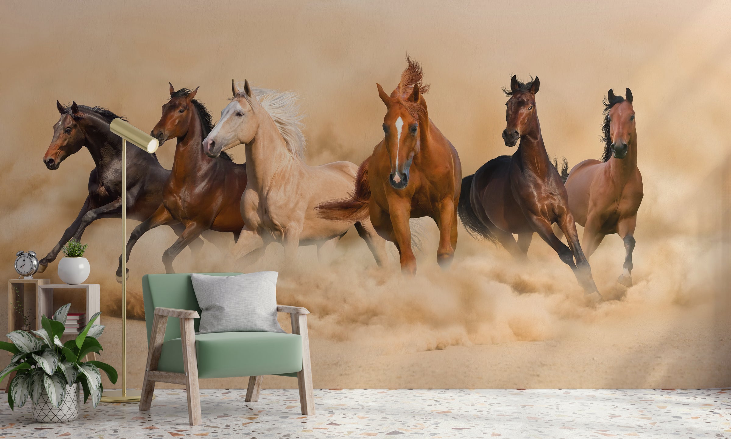 Running Horses Wallpaper | Wild Desert Horse Peel And Stick Wall Mural