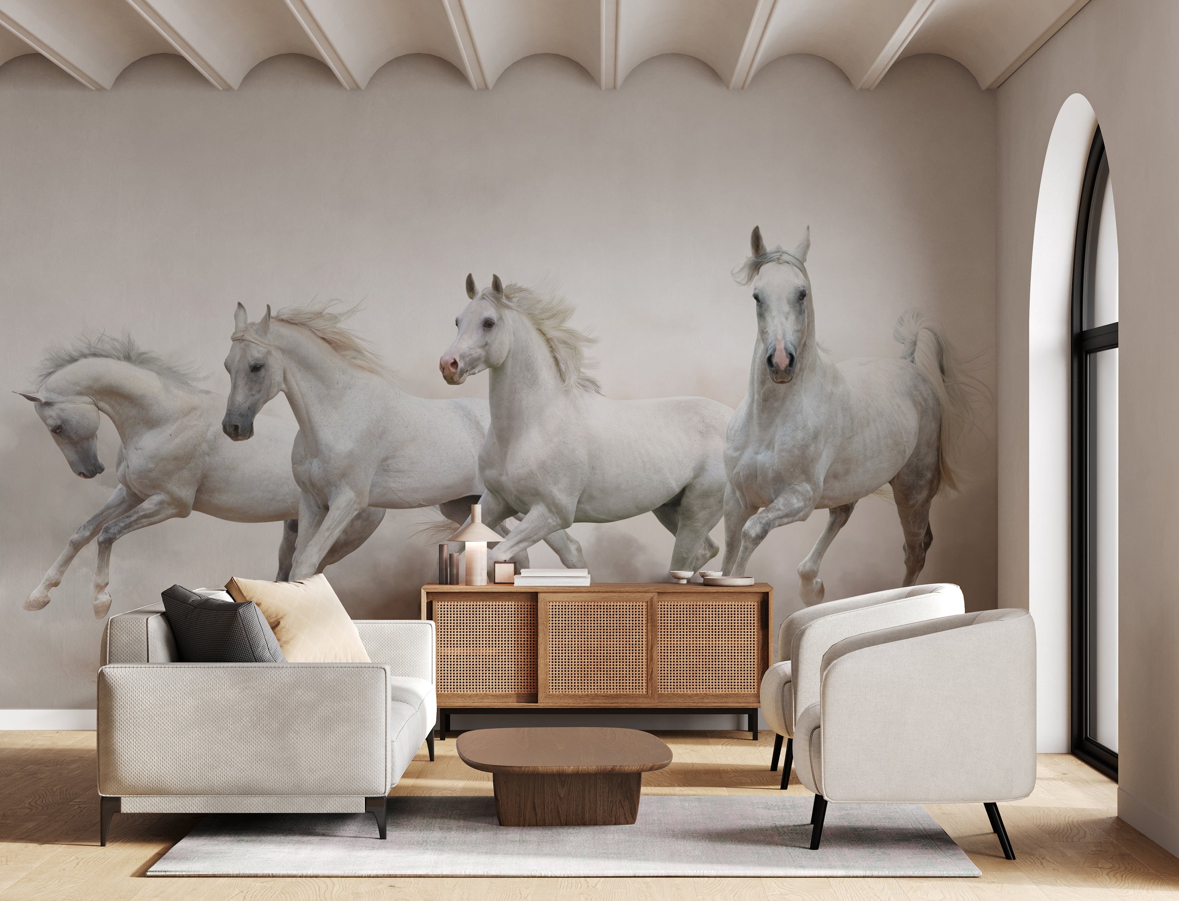 White Horse Running Wallpaper| Luxurious Western Ranch Peel and Stick Decor