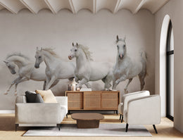 White Horse Running Wallpaper| Luxurious Western Ranch Peel and Stick Decor