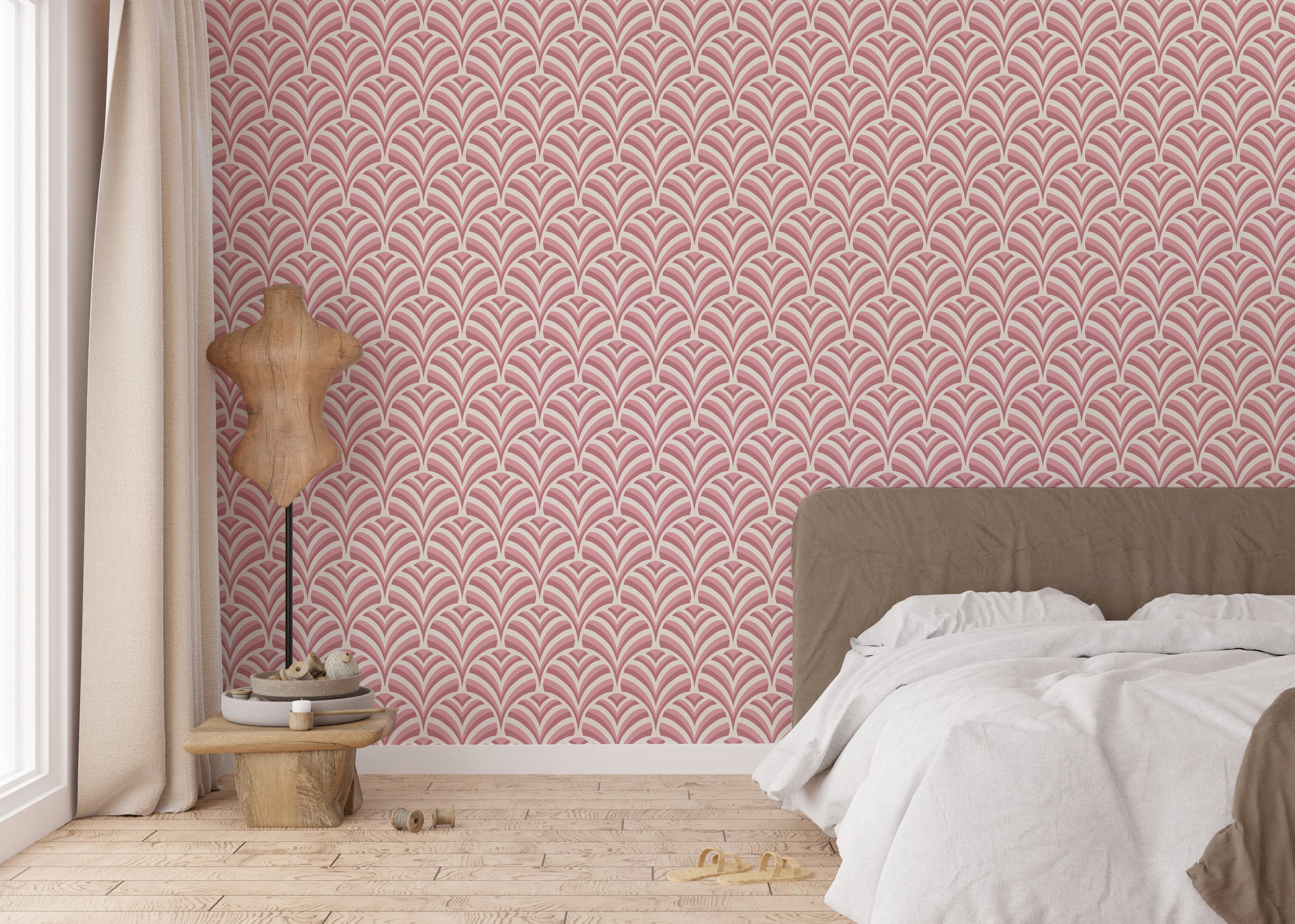 Art Deco Pink Scallop Pattern Removable Wallpaper
