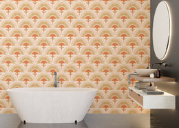 Mid century fan pattern removable wall décor for spa style bathroom interior