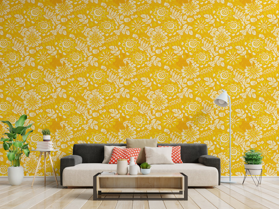 Gold Beauty of Marigold Floral Wallpaper