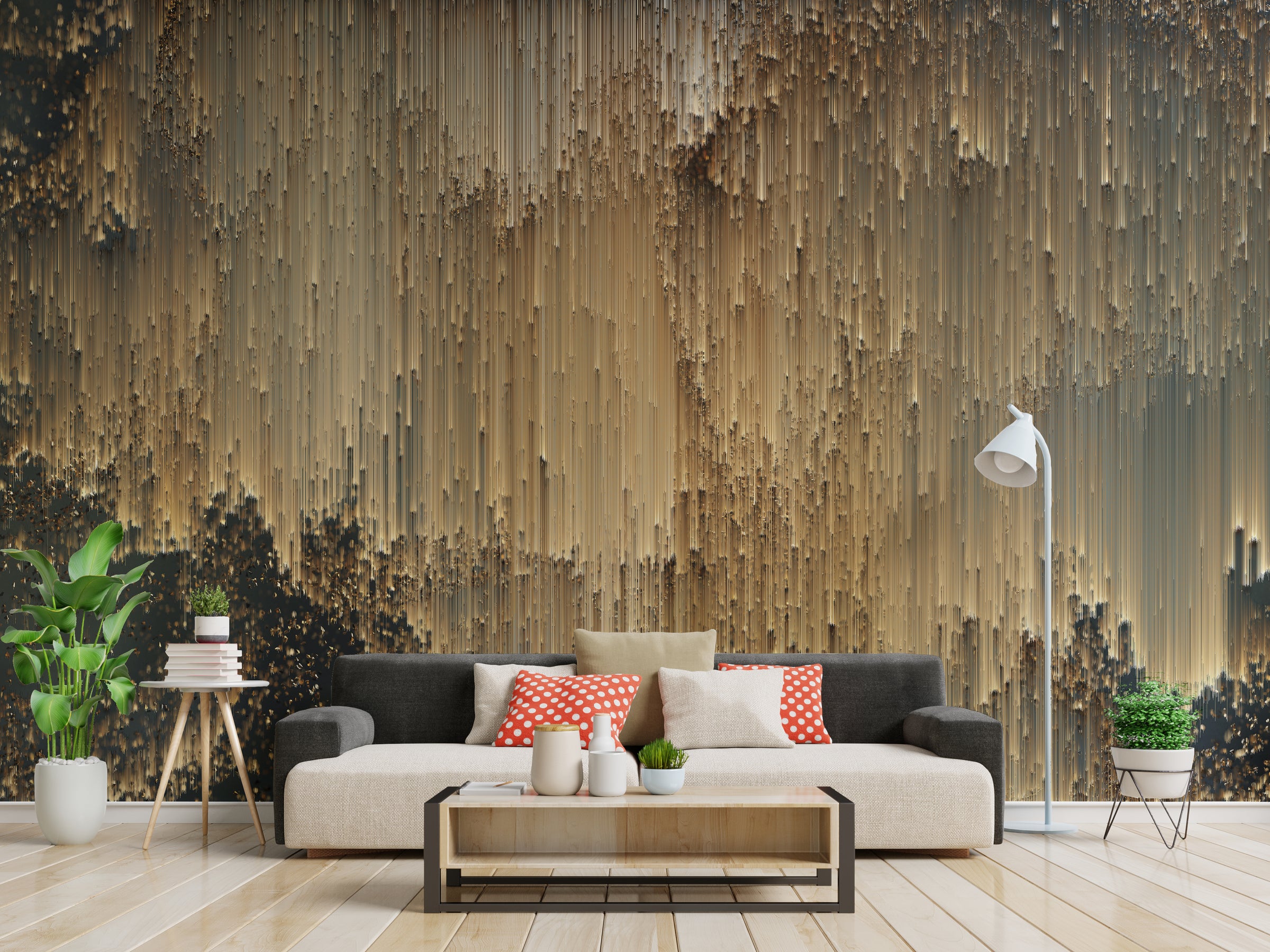 Luxurious Removable Art Deco Golden Lines Wallpaper