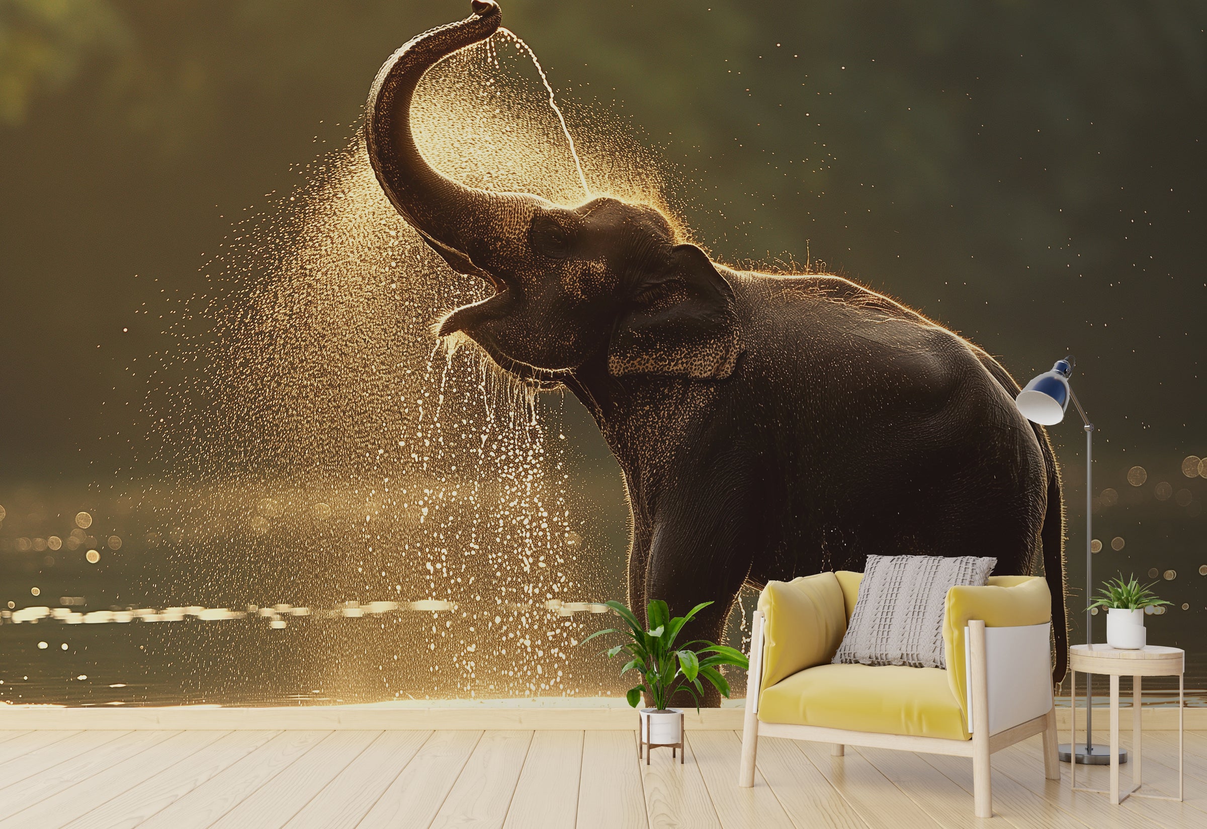 Wild Elephant Mural | Golden Hour Jungle Self Adhesive Wallpaper