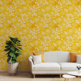 Gold Beauty of Marigold Floral Wallpaper