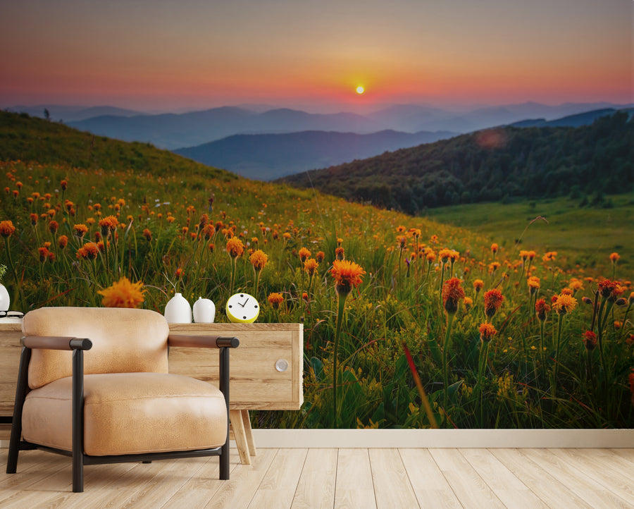 Golden Hour Meadow Nature Peel and Stick Wallpaper