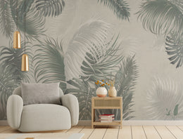 Oboe Dusty Green Large Leaves Wallpaper Murals