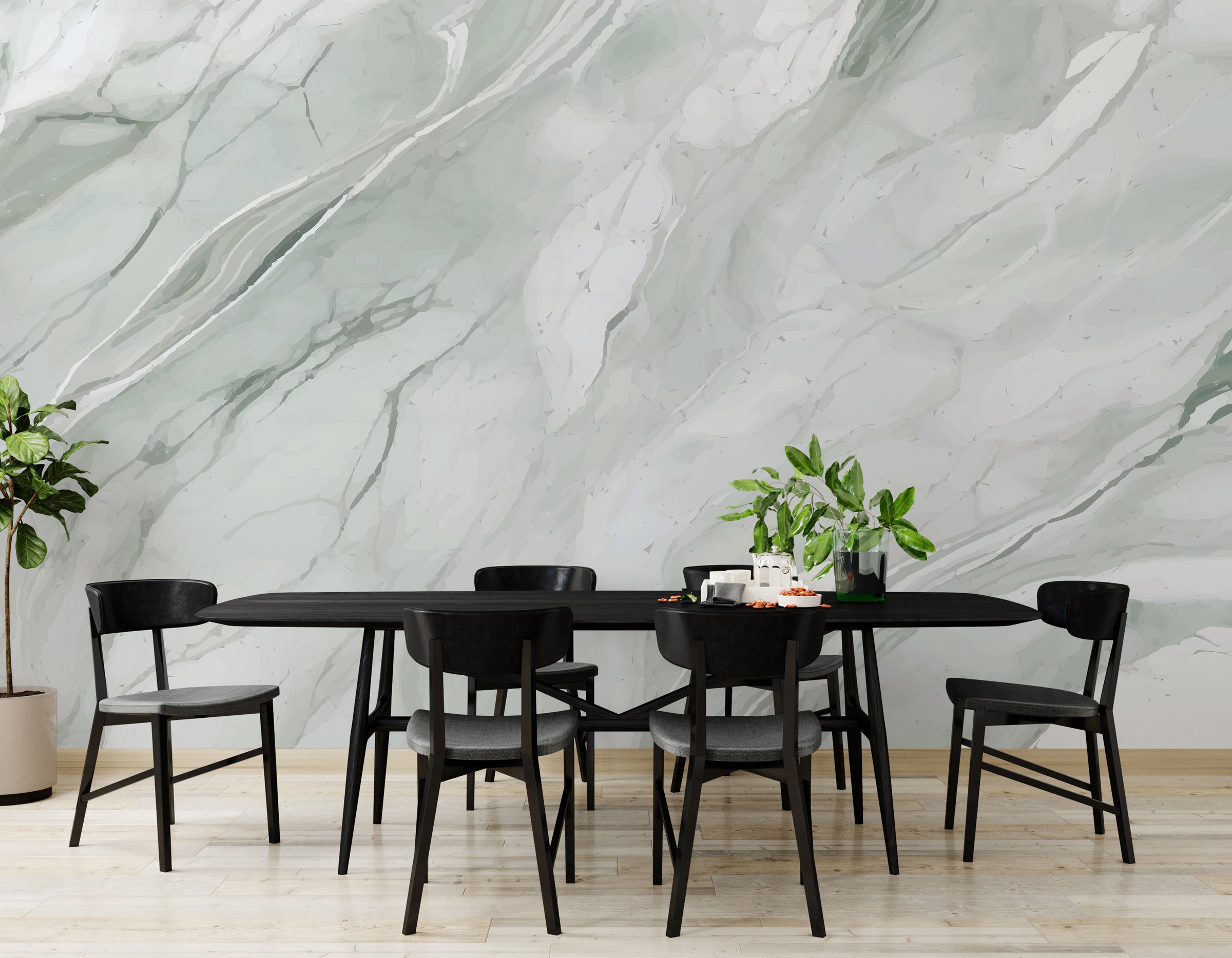 Gray white marble peel and stick wallpaper for Dining Room, elegant stone texture accent wall modern home vibe