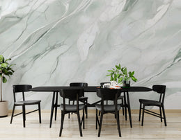 Gray white marble peel and stick wallpaper for Dining Room, elegant stone texture accent wall modern home vibe