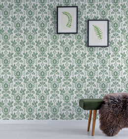 William Morris Style Floral Peel and Stick Wallpaper | Sage Green Bellflowers Wallpaper
