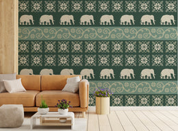 Dark green elephant wallpaper peel and stick design for stylish bedroom accent wall