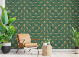 Art Deco Fan Wallpaper | Green Gold Peel And Stick Wall Decor