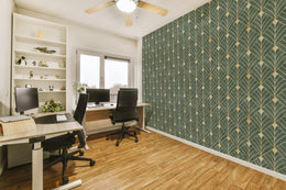 Green and Gold Art Deco Wallpaper | Removable Luxury Wall Decor