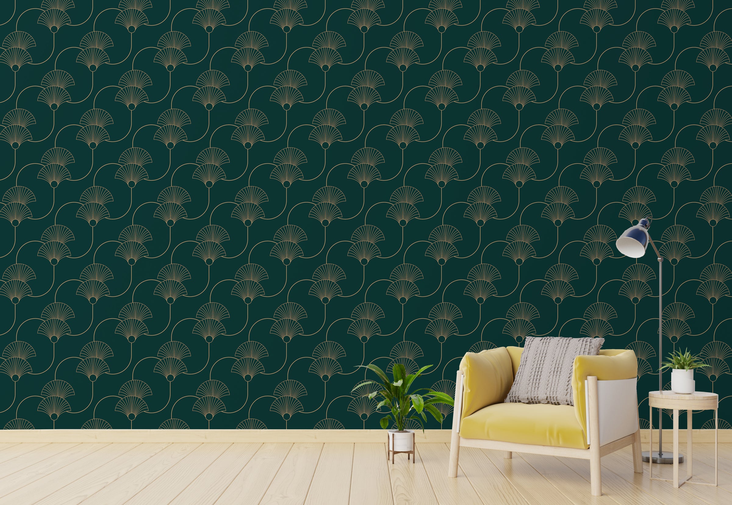 Teel Green Repeat Pattern Removable Art Deco Wallpaper