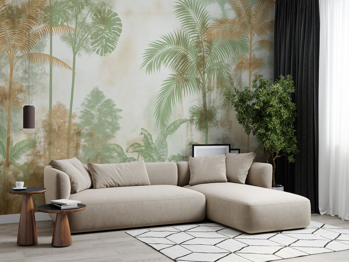 Subtle Grainy Textured Tropical Wallpaper Misty Forest Peel Stick Wall Decor