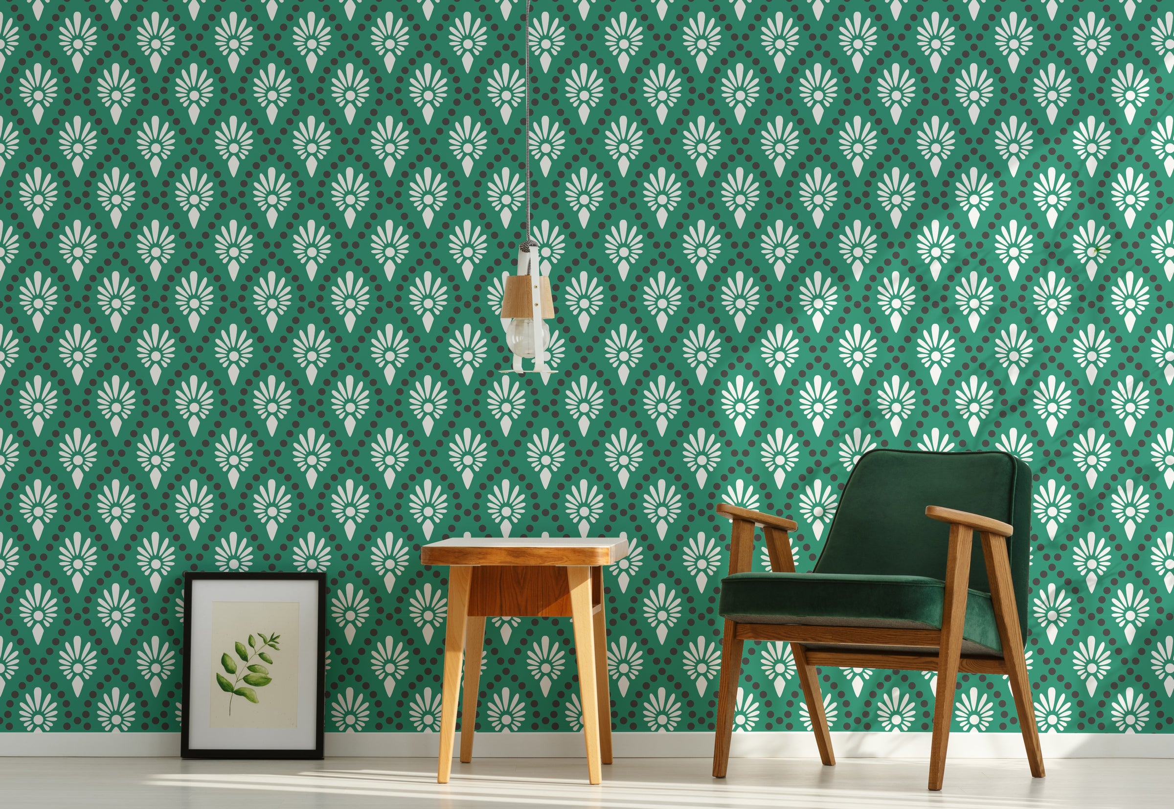Art Deco Peel and Stick Wallpaper | Green Floral Artistic Wall Decor