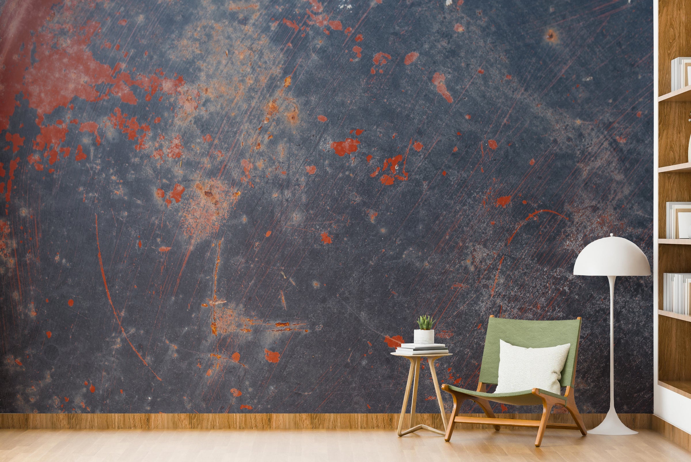 Industrial Rust Texture Wallpaper | Navy Blue And Burnt Orange | Grunge Wall Mural – Peel and Stick Removable | Loft Office Decor