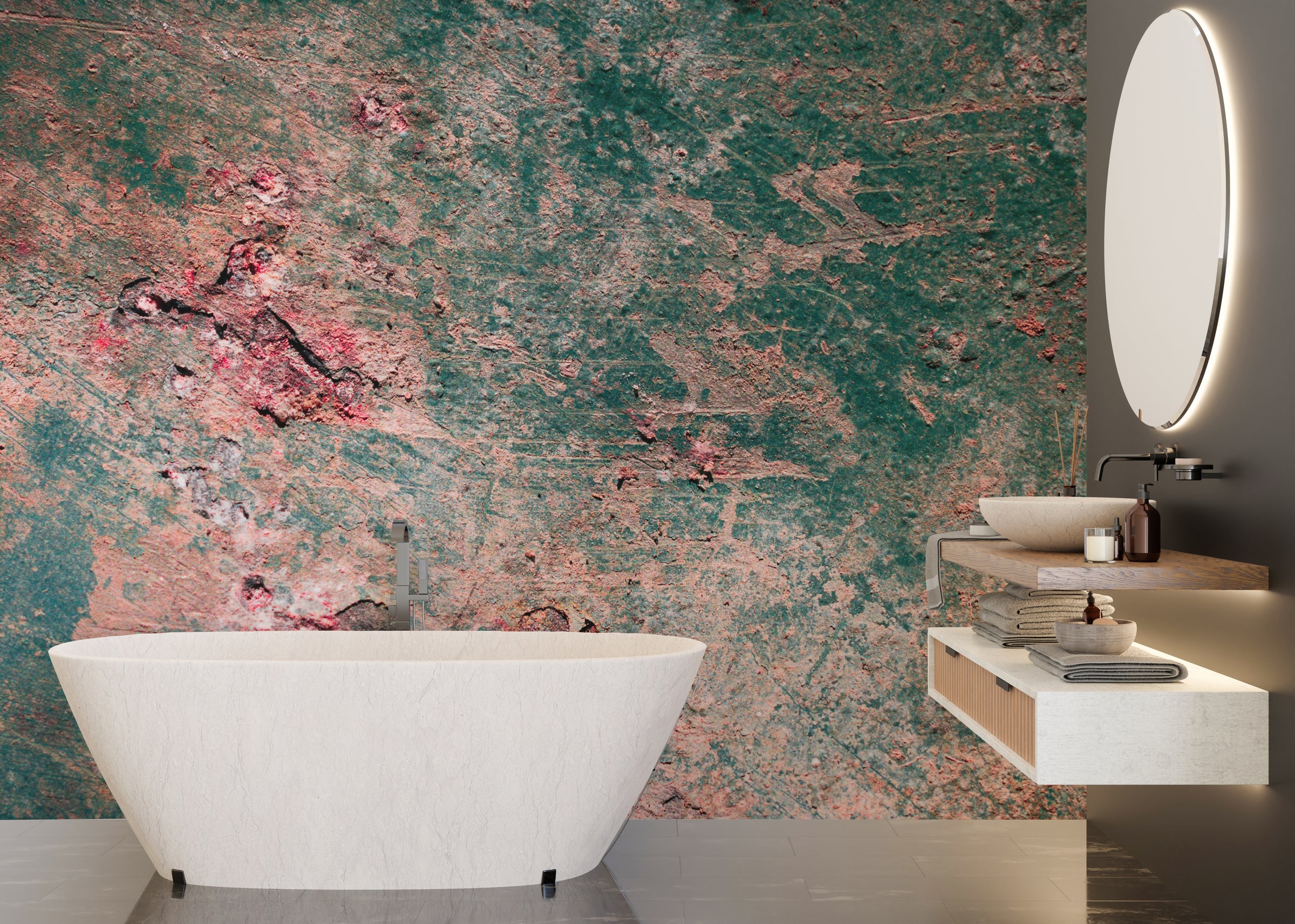 Industrial Grunge Metallic Wallpaper | Green and Pink Removable Wall Mural