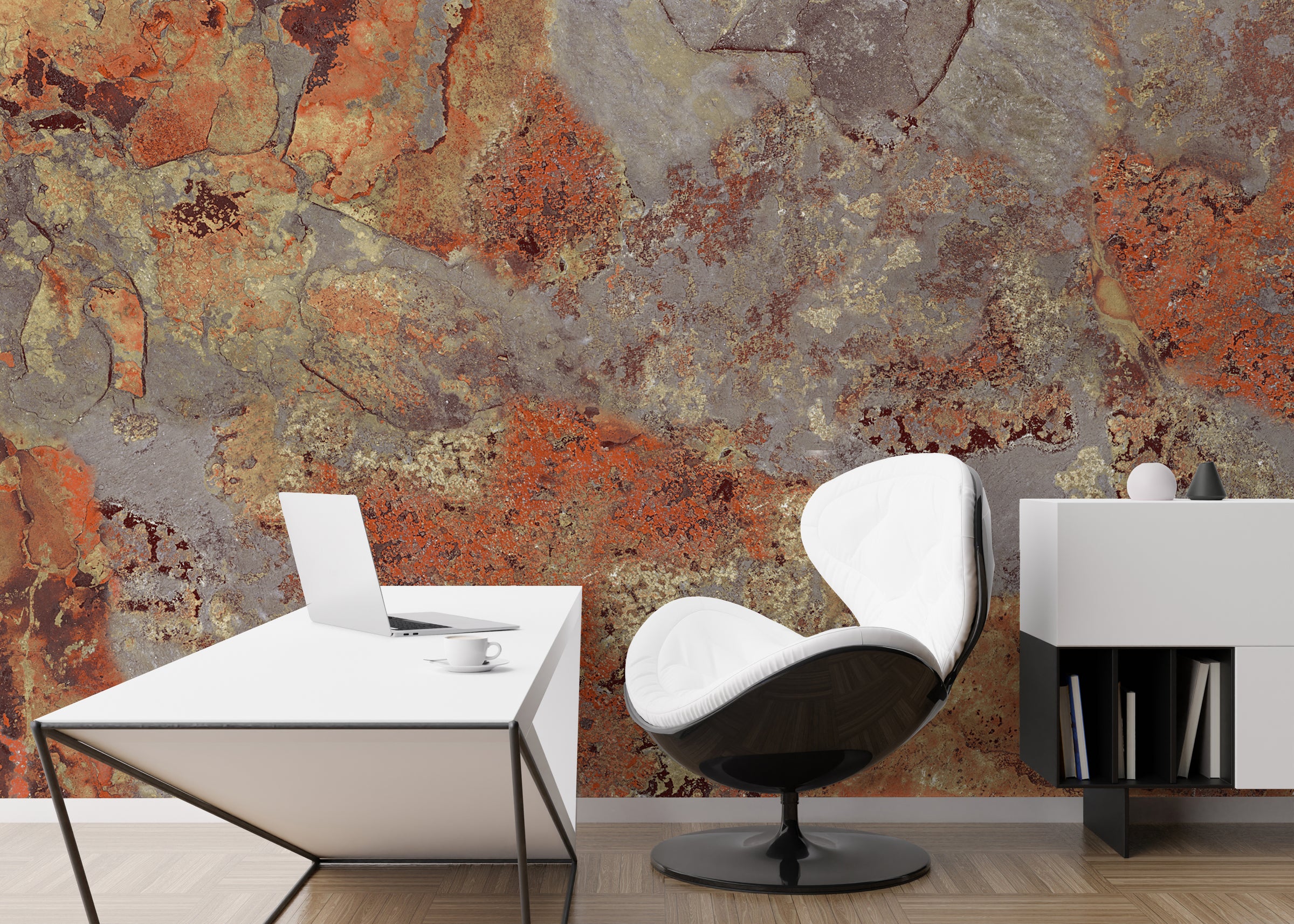 Aged Metallic Stone Wall Mural | Gray Orange Removable Wallpaper