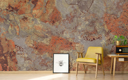Aged Metallic Stone Wall Mural | Gray Orange Removable Wallpaper