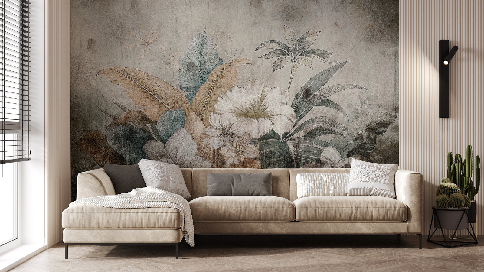 Hand Drawn Nostalgic Tropical Botanical Wallpaper