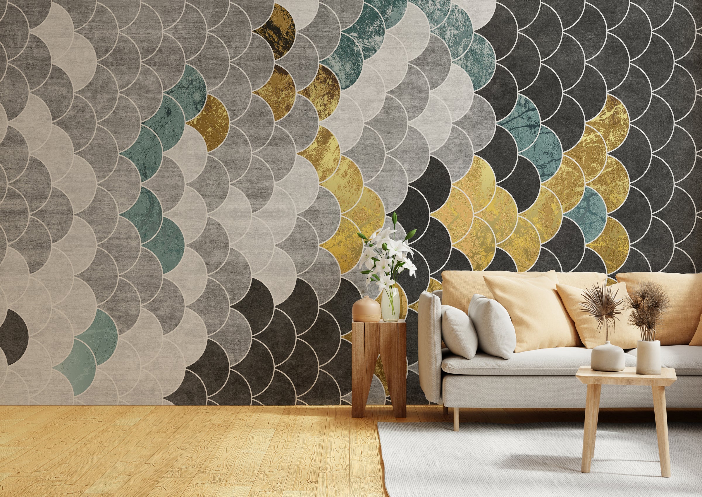 Blue Anaglyph Gold Hexagonal Geometric Abstract Wallpaper