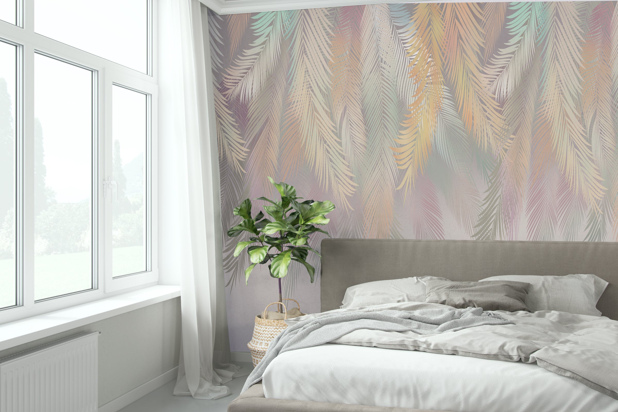 Soft Colors Feather Leaf | Neutral Boho Foliage Peel and Stick Wallpaper