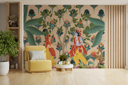 Radha Krishna Pichwai Indian Wallpaper | Pooja Room Peel and Stick Wallpaper