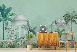 Indian heritage botanical wall mural enhancing contemporary interior space with calming tropical jungle atmosphere
