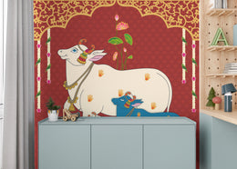 Indian heritage cow motif with intricate patterns for classic home office wall