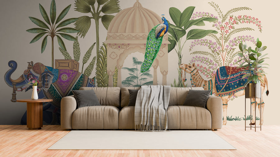 Indian Mughal Wallpaper Elephant Camel Luxury Interior Peel and Stick Decor