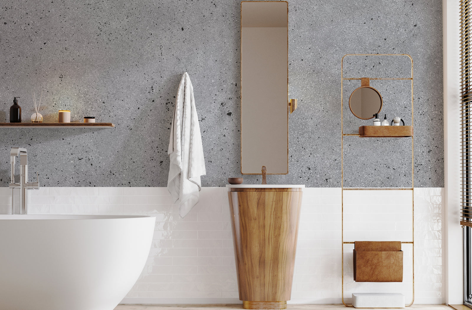 Contemporary gray terrazzo wallpaper removable for luxury bathroom wall decor