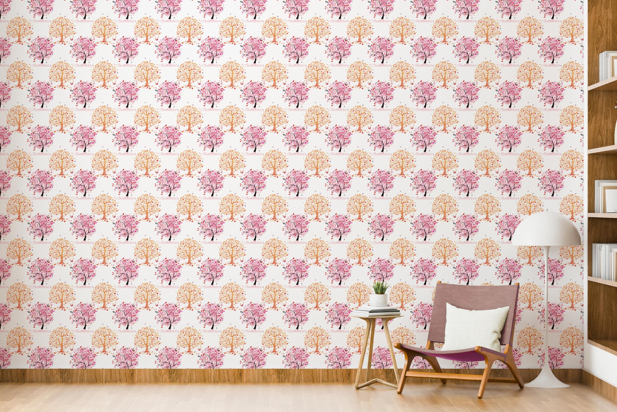 Repeating Pink Tree Wallpaper | Floral Peel and Stick Wallpaper