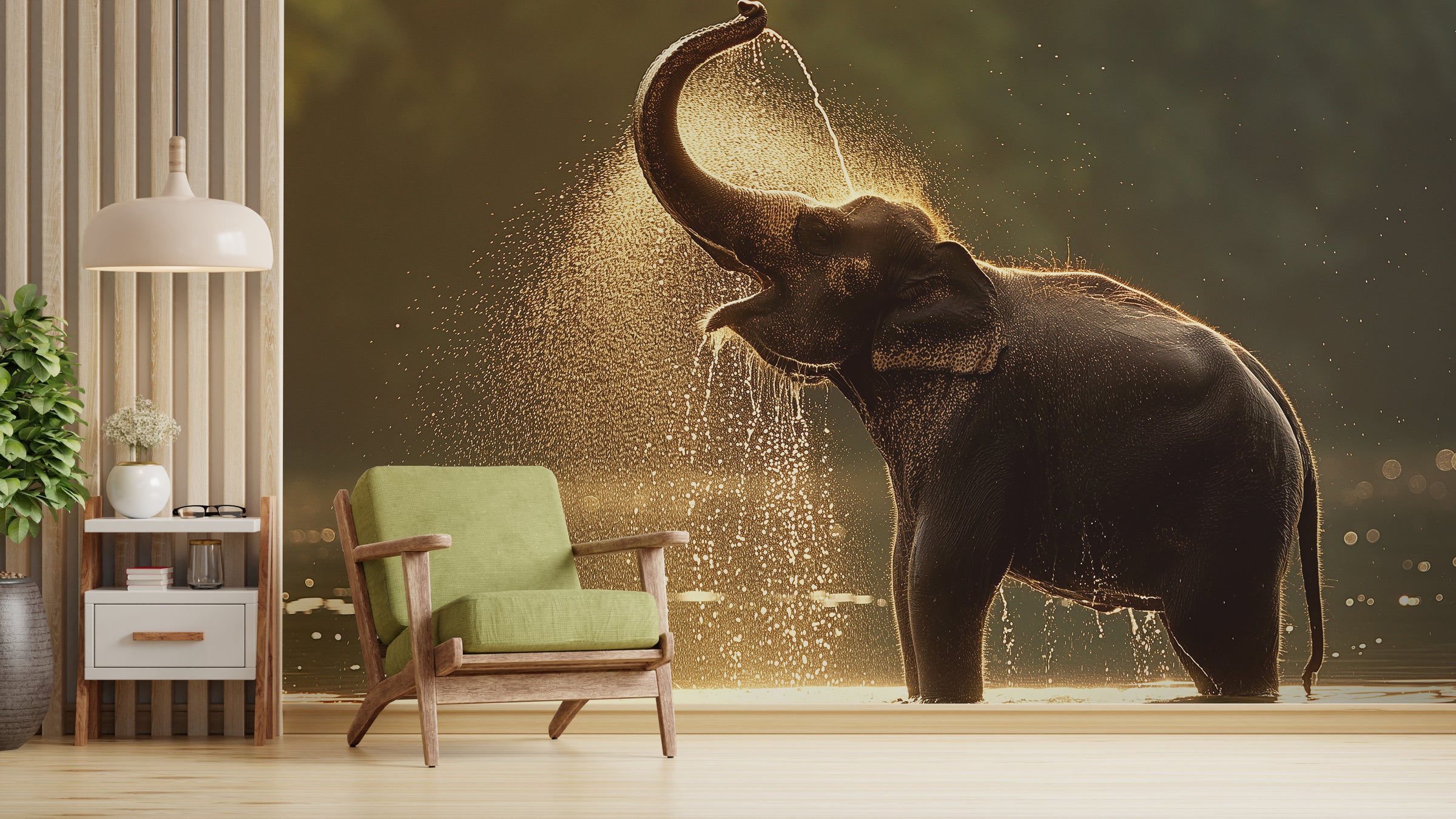 Wild Elephant Mural | Golden Hour Jungle Self Adhesive Wallpaper