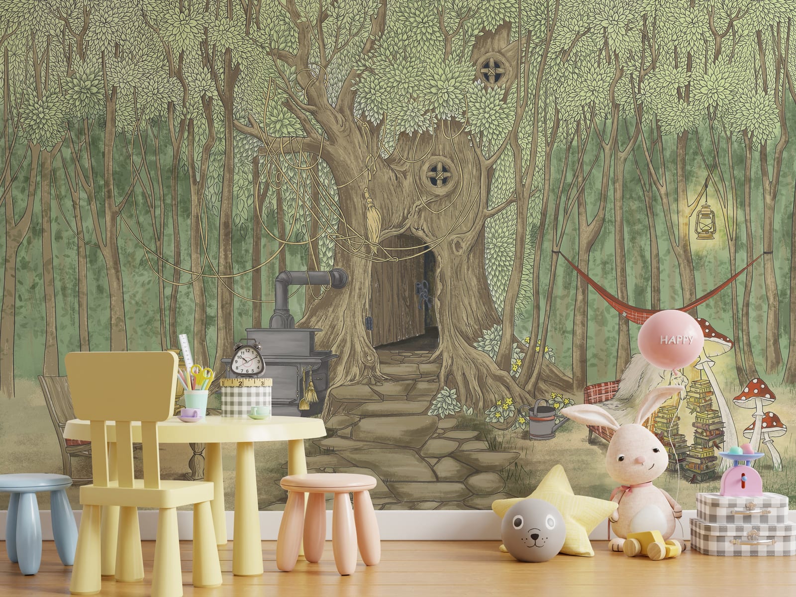 Green Treehouse Toddler Wallpaper Mural