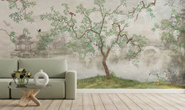 Natural green leaves wallpaper mural for modern living room wall