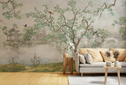 Natural green leaves wallpaper mural for living room wall decor