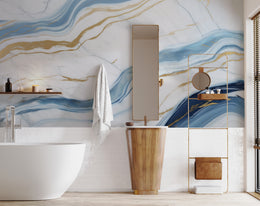 Abstract Blue Gold Marble Wall Decor| Modern Kitchen Removable Wallpaper
