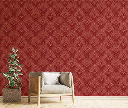 Art Deco Damask Design | Red Vintage Peel and Stick Wallpaper