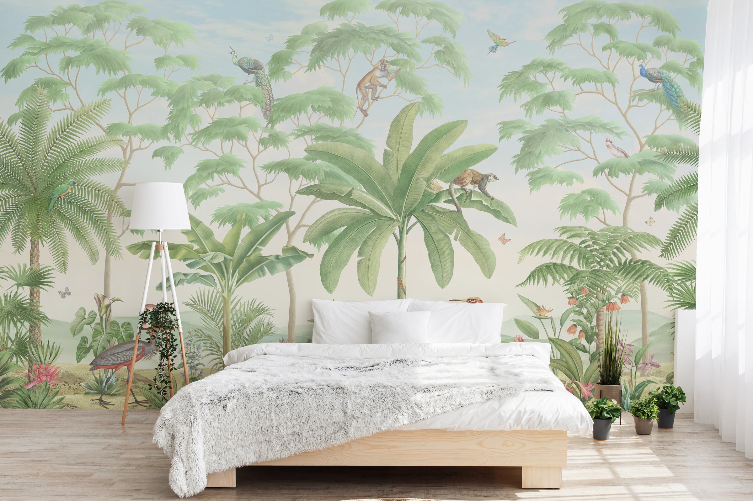Tropical Jungle Wallpaper | Lush Green Animal Mural | Peel and Stick