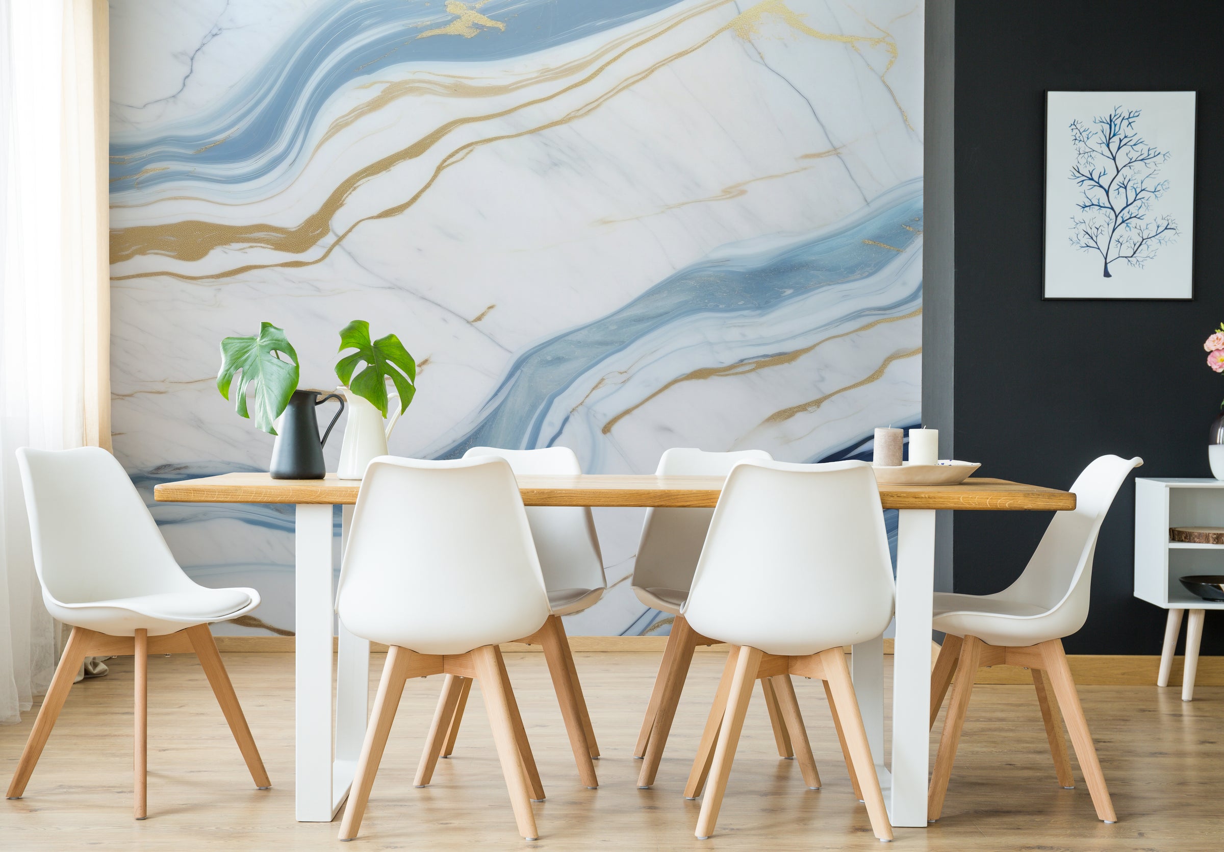 Abstract Blue Gold Marble Wall Decor| Modern Kitchen Removable Wallpaper