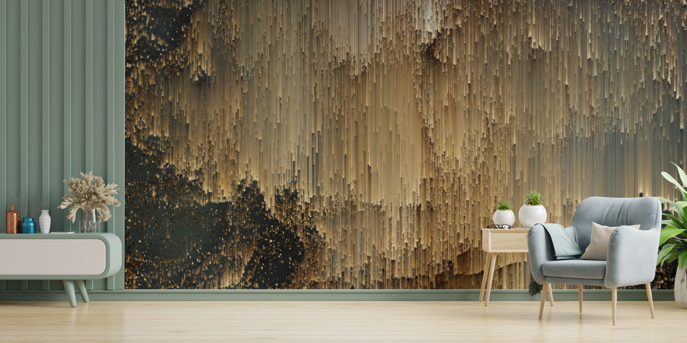 Luxurious Removable Art Deco Golden Lines Wallpaper