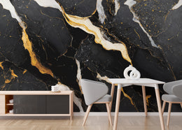 Luxury Black Marble Wall Covering | Gold Vein Removable Wallpaper