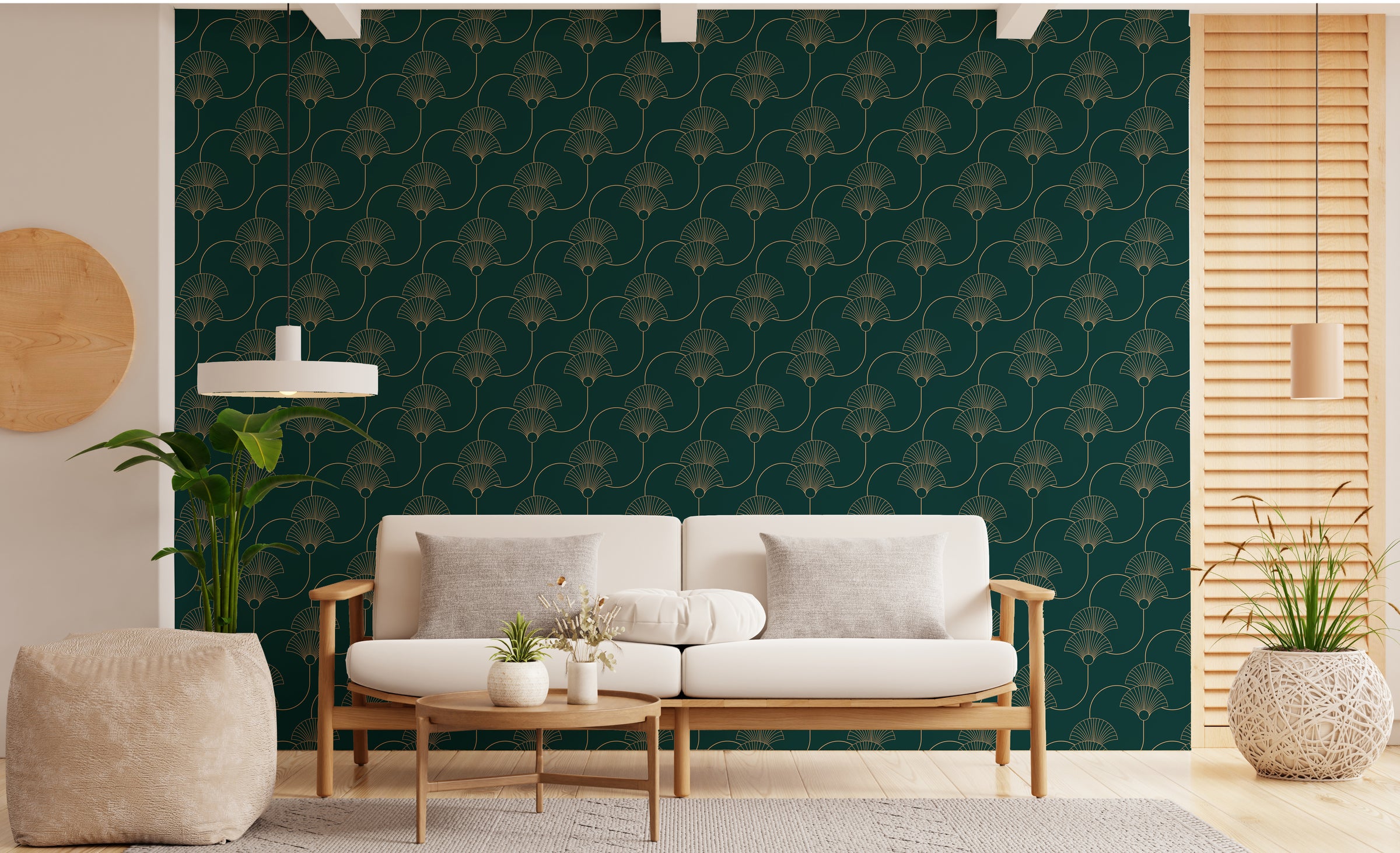 Teel Green Repeat Pattern Removable Art Deco Wallpaper
