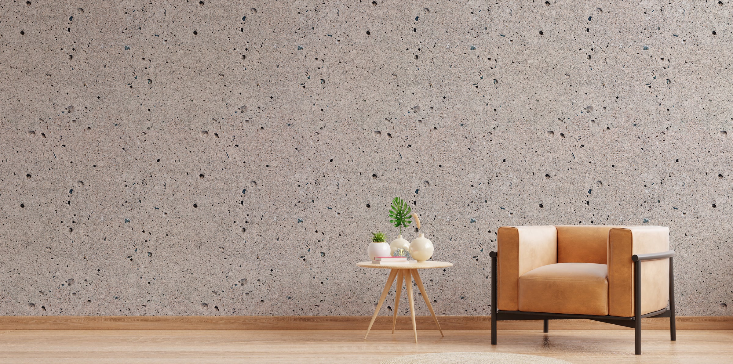 Refined concrete surface with subtle speckles enhancing cozy reading nook ambiance