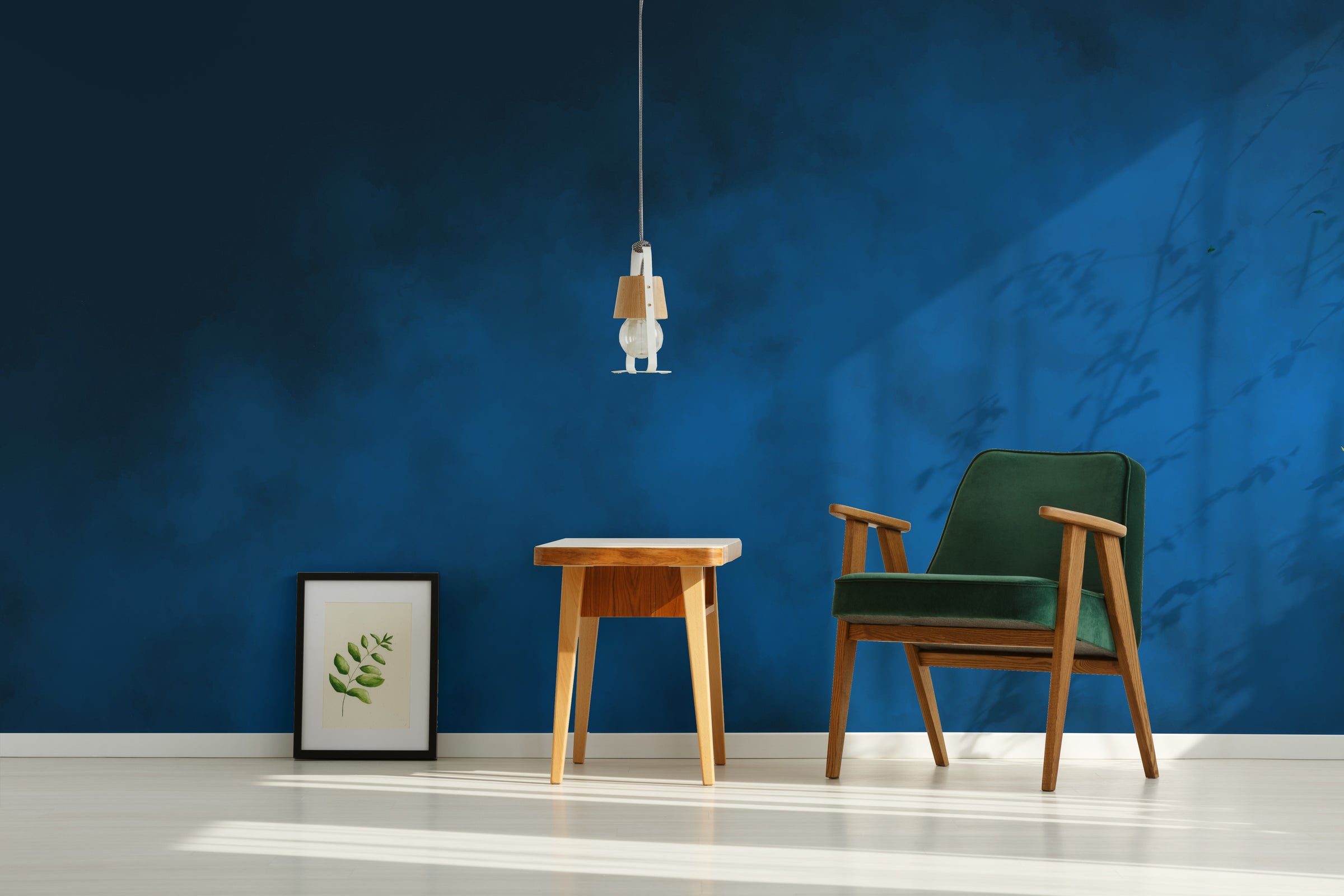 Modern home office accent featuring bold navy blue textured finish, enhancing productivity and aesthetics
