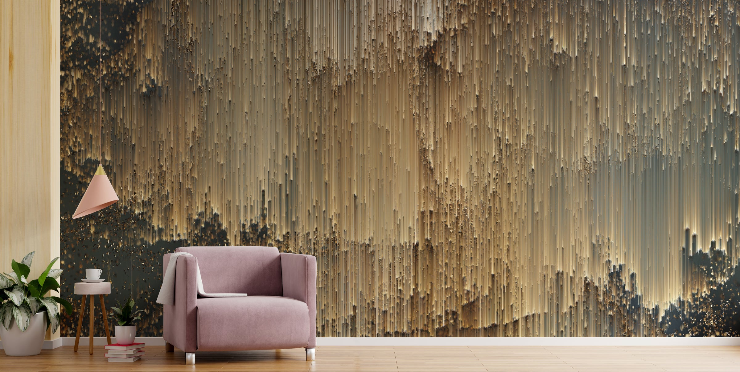 Luxurious Removable Art Deco Golden Lines Wallpaper